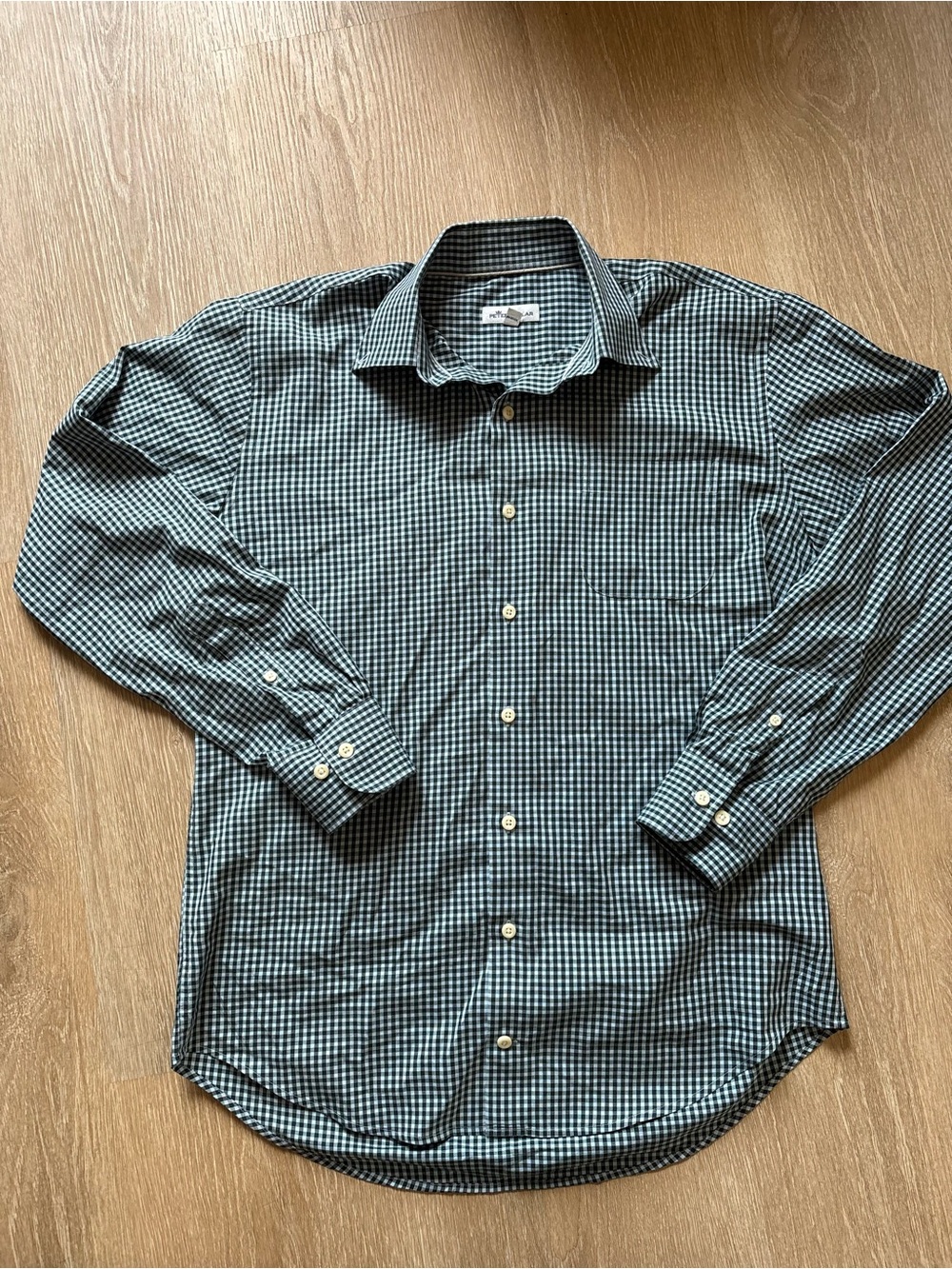 Peter Millar Crown Soft Stretch Blue Gingham Sport Shirt Button Down Size Medium - Picture 4 of 5